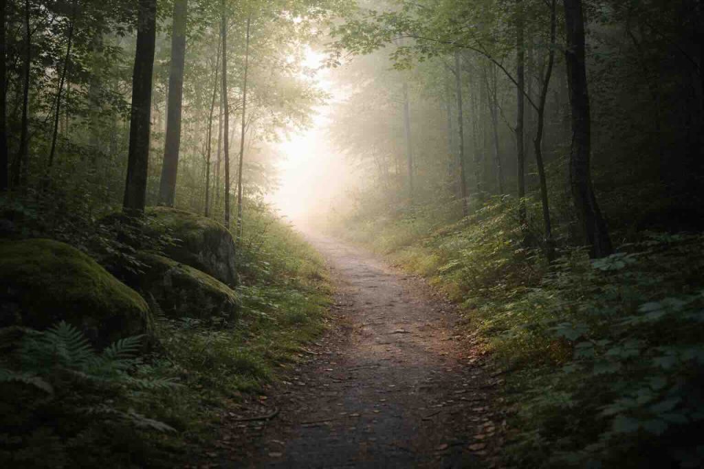 Skovsti i blødt morgenlys som symbol på depression og angst symptomer tegn
