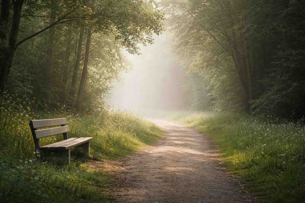 Hamilton Depression Scale illustreret med rolig skovsti i blødt naturligt lys
